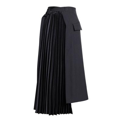 China Viable Black Irregular High Fashion Skirt 2021 Women Stitching Pleated Casual Career Skirt Slim Dress for sale