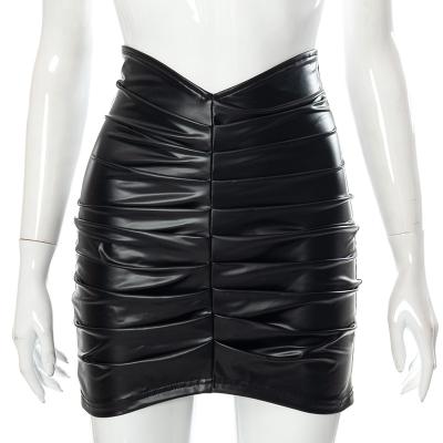 China Breathable Pleats Zipper Casual Slim Hip Bag Women's Bodycon Leather Skirt for sale