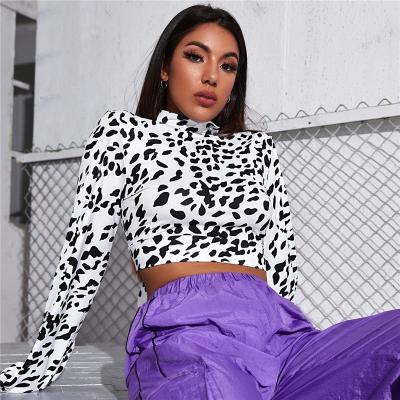 China Anti-pilling Fashion Shirts Women Clothing Lace Up Leopard Print Backless Top Long Sleeve Crop Top Shirts for sale