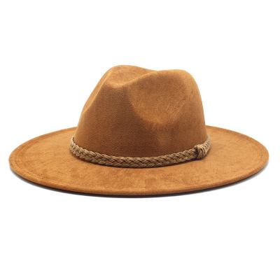 China 2022 new image manufacturers high quality western style sunshade suede hat with rope decoration for sale