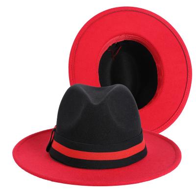 China Unique Black Two Red Green Tone Color Women Men Hat Jazz Fedora Hats British Image Fashion Party Show Festival Design for sale