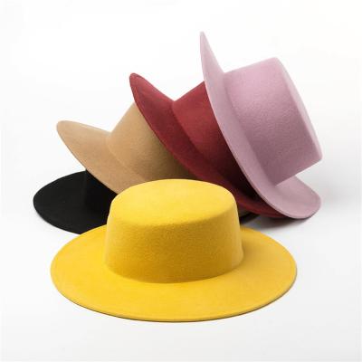 China Wholesale Unisex Stylish Luxury Blank Picture Flat Surface Wool Felt Straw Hat For Autumn Winter for sale