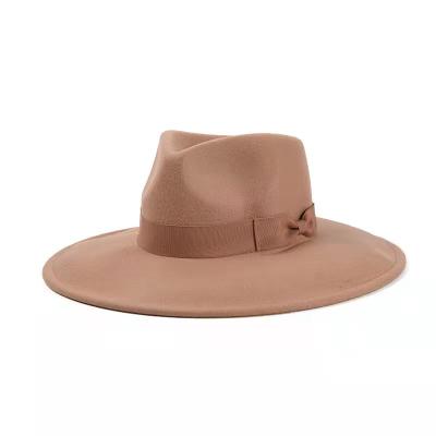 China Simple Bowknot Felt Wool Jazz Fedora Hat Solid Color New Style Retro Plush Wholesale for sale