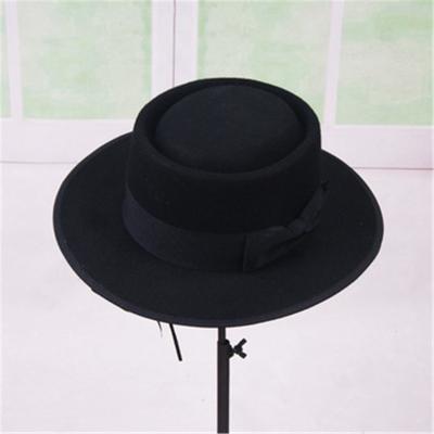 China Plush Wholesales Black Wool Felt Boater Fedora Hats With Belt for sale