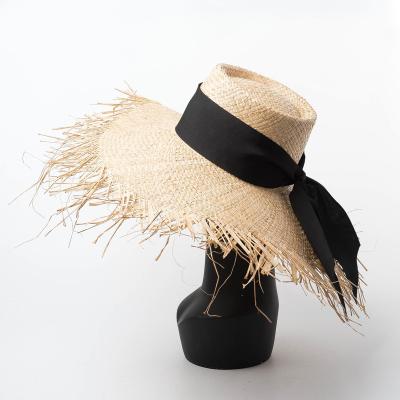 China Mommy and Me Striped Sombrero Soft Natural Fringed Straw Hat Raffia Vintage Wide Brim Great for Resort Beach Sun Traveling Shade for sale