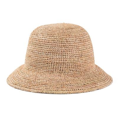 China Large Brim Raffia Straw Bucket Hat Girls Summer Beach Sun Outdoor Traveling Short Hat for sale