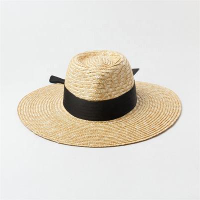 China Big Brim Women Beach Sun Shade Wide Bow Brim Straw Fedora Hat for sale