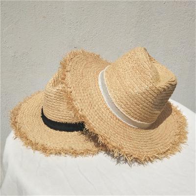 China Wholesale Natural Striped Straw Lifeguard Fedora Summer Beach Sun Raffia Hat For Women for sale