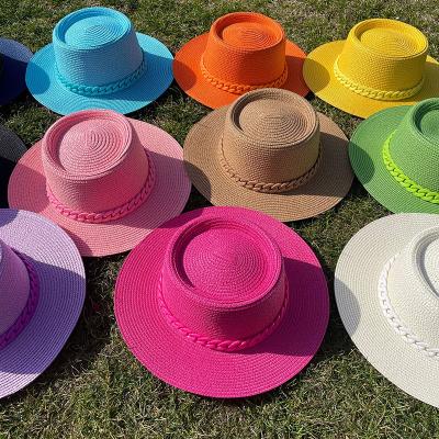 China 2022 New Summer Sun Hat Women Fashion Striped Outdoor Lady Girl Sun Hat Printed Color Decoration Straw Hat Paper Chain Beach Straw Hats for sale