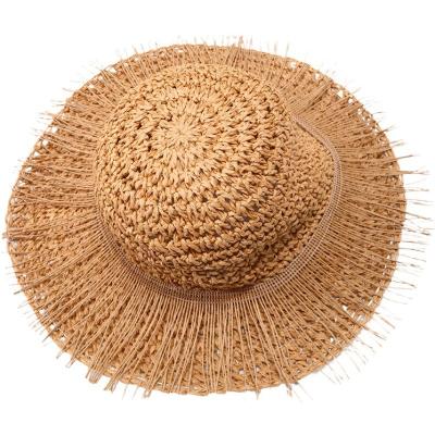 China 2021New Striped Tassels Design Foldable Paper Parasol Straw Hat For Little Girl for sale