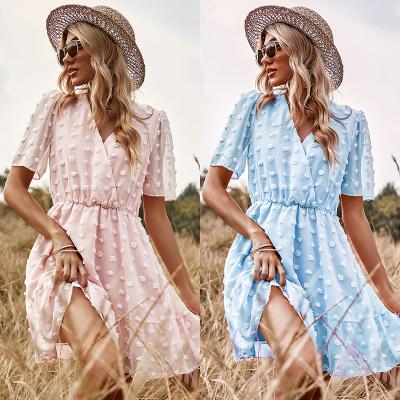 China new 2022 Anti-wrinkle spring women casual dresses ladies chiffon short sleeve elegant dresses bridesmaids dresses for summer for sale