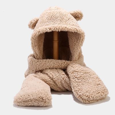 China Fashion image manufacturers new winter solid color ladies plush one-piece winter hat warm cute outdoor hat scarf for sale