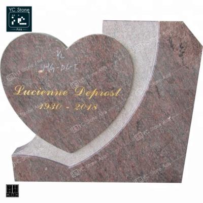 China Modern Red Granite Stone Headstone Customized European Style Heart Engraved Headstone Design Headstone and Monuments for sale