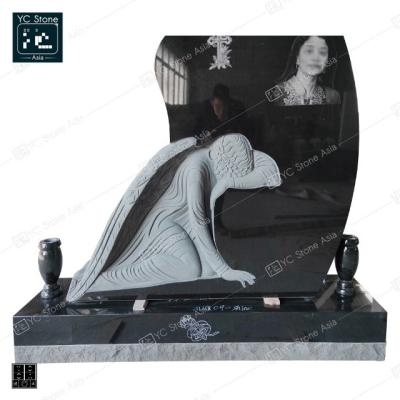 China Modern Cheap Chinese Shanxi Black Gravetone Granite Headstone Granite Headstone Carved Angel Monument Angels Sculptures for sale