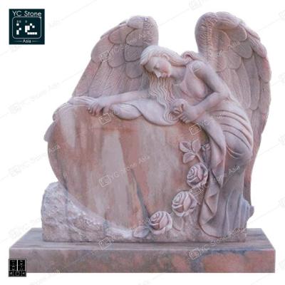 China India Modern Cheap Red Granite Heart Headstone Gravetone Carved Sculptures Angel Heart Monument Headstone Angels for sale