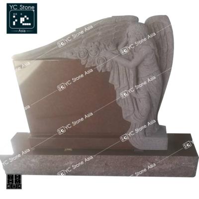 China Modern European India Gravetone Red Granite Heart Engraving Headstone Carved Angel Monument Angels Sculptures for sale