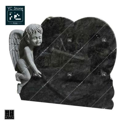 China Modern European Black Impala Tombstone Granite Headstone Careart Monument Angels Sculptures for sale