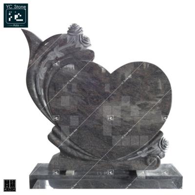 China Gray Granite Engraved Tombstone Modern European Dark Granite Carved Headstones Heart Shaped Headstones for sale