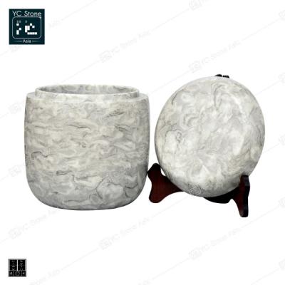 China American Style YC STONE ASIA Beautiful White Onyx Urn High Grade Texture Style Natural Granite Marble Crematorium Urn for sale