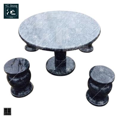 China Modern Black Marble Granite Stone Table and Chairs for Garden Landscape for sale