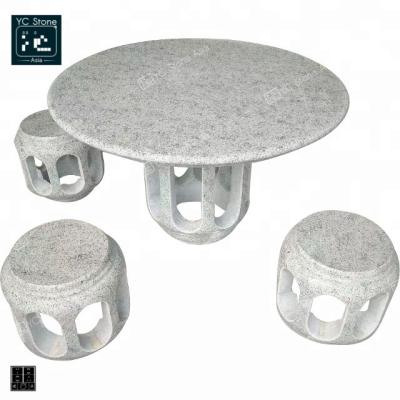 China Modern White Natural Granite Stone Base Hollow Design Customized Furniture Sets Leisure Table And Chairs For Garden Landscape for sale