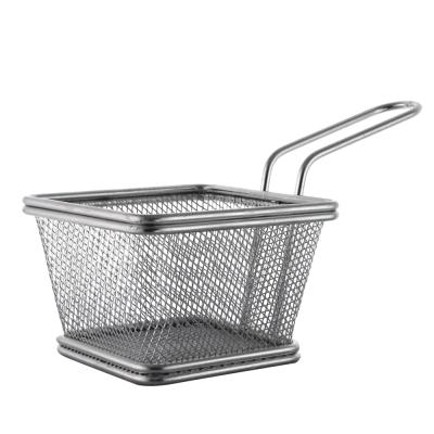 China Sustainable Fries Serving Baskets 201 Stainless Steel Kitchen Rectangular Metal Iron Restaurant Wire Basket for sale