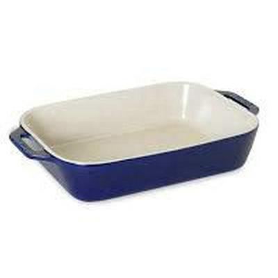 China Factory direct sale viable kitchen rectangle blue glazed ceramic pizza baking dish cheap for sale