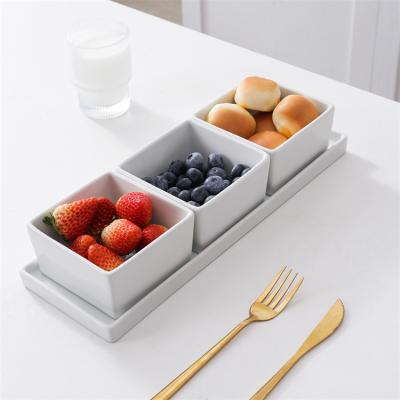 China Sustainable High Quality Durable Nordic Style Tray White Square Serving Set Ceramic Serving Dishes For Snack Fruit Appetizer for sale