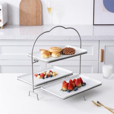 China Hot Sale Amazon Serveware European Style Rectangle White Custom Serving Tray Serving Dishes White Porcelain Dishes for sale