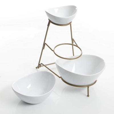 China Sustainable Popular Design 3 Tier Ceramic Food Serving Bowl Set For Restaurant for sale