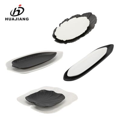 China Viable Shape Black Square Bulk White Ceramic Porcelain Customize Palm Leaf Dishes for sale