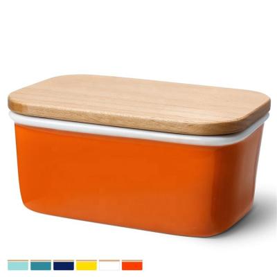 China Sustainable Wholesale Custom Printed Orange Luster Porcelain Butter Dish With Lid for sale