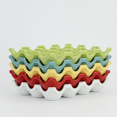 China Sustainable Square Shape Colorful Ceramic Egg Holder Tray For Camping Set for sale