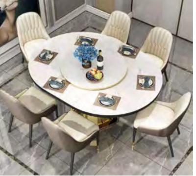 China High Quality Luxury Home Furniture Foldable Oval Dining Table Set with Accent Chair and Metal Marble Top Frame for sale