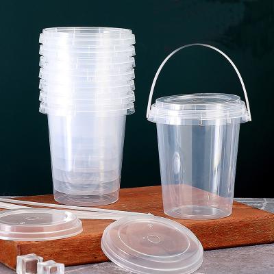 China 119mm Single Wall Caliber Large Capacity 1000ml Bubble Milk Tea Food Grade Disposable Clear Plastic Cup With Handle for sale