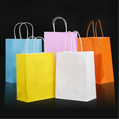 China Recyclable Custom Logo Printing Recycled Reusable Party Gift Eco Wrapping Kraft Paper Bag With Handles for sale