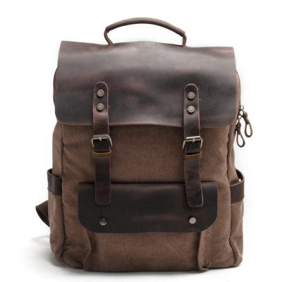 China Large Capacity Hiking Backpack Men Backpack Leather Waterproof Vintage Canvas Rucksack School Bag Travel Bag for sale