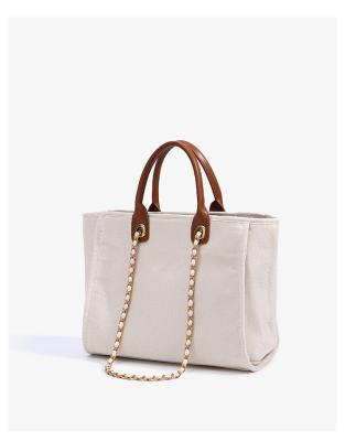 China 2021 Summer Brand New High Quality Brand New Quality Canvas Tote Bag Women Designer Beach Canvas Tote Bag Large Capacity Beige Jumbo Chain Shoulder Bag for sale