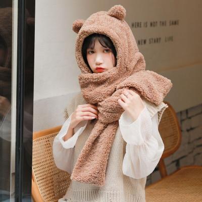 China Cute wild wave of small bear winter hat rabbit ear protection hat Korean version three-piece female Korean female scarf one for sale