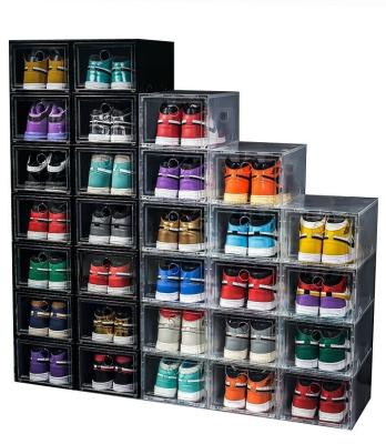 China US 6-12pcs Large Shoebox Organizer Home Plastic Organizer Minimalist Display Drawer Storage Heel Stackable Sneaker Cabinet for sale