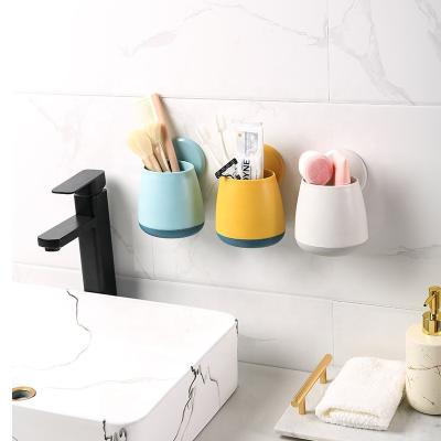 China 2021 CHULAN New Design Viable No Drill Wall Mounted Removable Multifunctional Plastic Cup Toothbrush Holder For Bathroom Accessories for sale