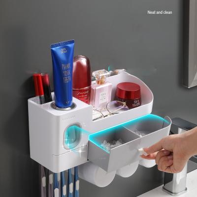 China 2021 Sustainable Manufacturer Stocked Feature And Plastic Toothbrush Holder And Automatic Toothpaste Dispenser for sale