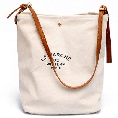 China Wholesale Promotional 100% Handled Cotton Canvas Tote Bag Leather Custom Print Printing Tote Bag Promotional Wholesale for sale