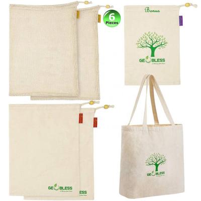 China Reusable Product Handled Bags GOTS Certified Organic Cotton Muslin Net Eco-Friendly Mesh And Canvas Tote Bag for sale