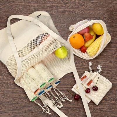 China 100% Reusable Vegetable Handled Fruit Vegetable Net Cotton Shopping Bag Cotton Bag Reusable Vegetable Bags Easy To Clean Fruit Vegetable for sale