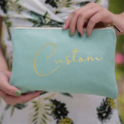 China Custom Low MOQ Monogram Canvas Makeup Personalized Cosmetic Bag Best Friend Gift Bridesmaid Gift Canvas Makeup Brush Bag Blank for sale