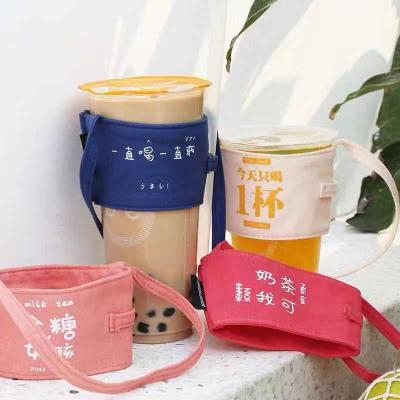 China 100% Eco-Friendly Reusable Canvas Takeaway Canvas Cup Bubble Tea Coffee Cup Custom Holder Holder With Handle for sale