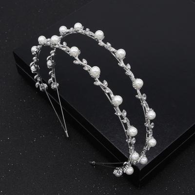 China MH1258 fashionable fashion two layer pearls bridal headband women rhinestone headband bridal headdress for sale