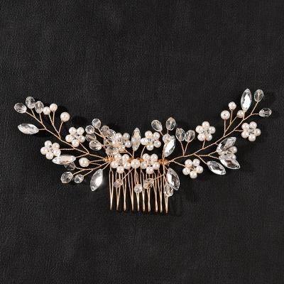 China Fashionable MC835 Fashion Bridal Flower Hair Comb Women Handmade Pearls Hair Comb Wedding Headdress for sale