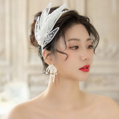 China MH2122 Trendy Fashion Pearl Headband Bridal Earrings Set Women Handmade Pearl Headband Bridal Headpiece for sale